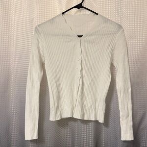 White Ribbed Cardigan Sweater